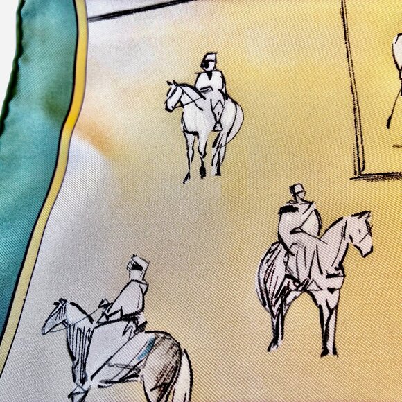 HERMES Paris Silk Scarf Equestrian Horse & Rider VOYAGE AU NIGER Green New 16" - Picture 10 of 16